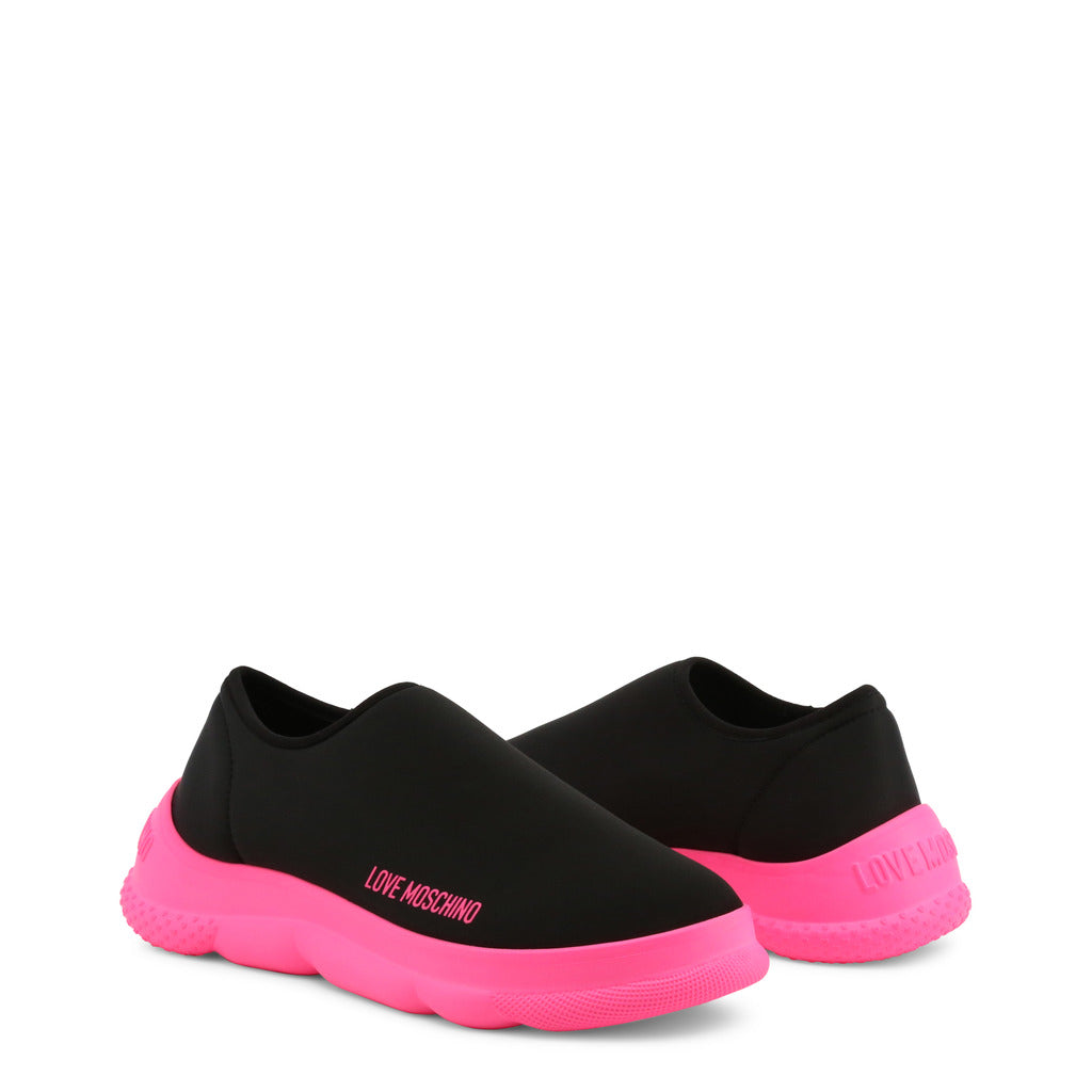 LOVE MOSCHINO black/pink fabric Slip On Sneakers