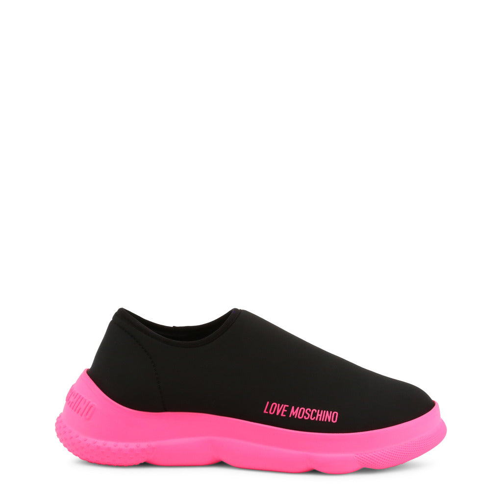 LOVE MOSCHINO black/pink fabric Slip On Sneakers