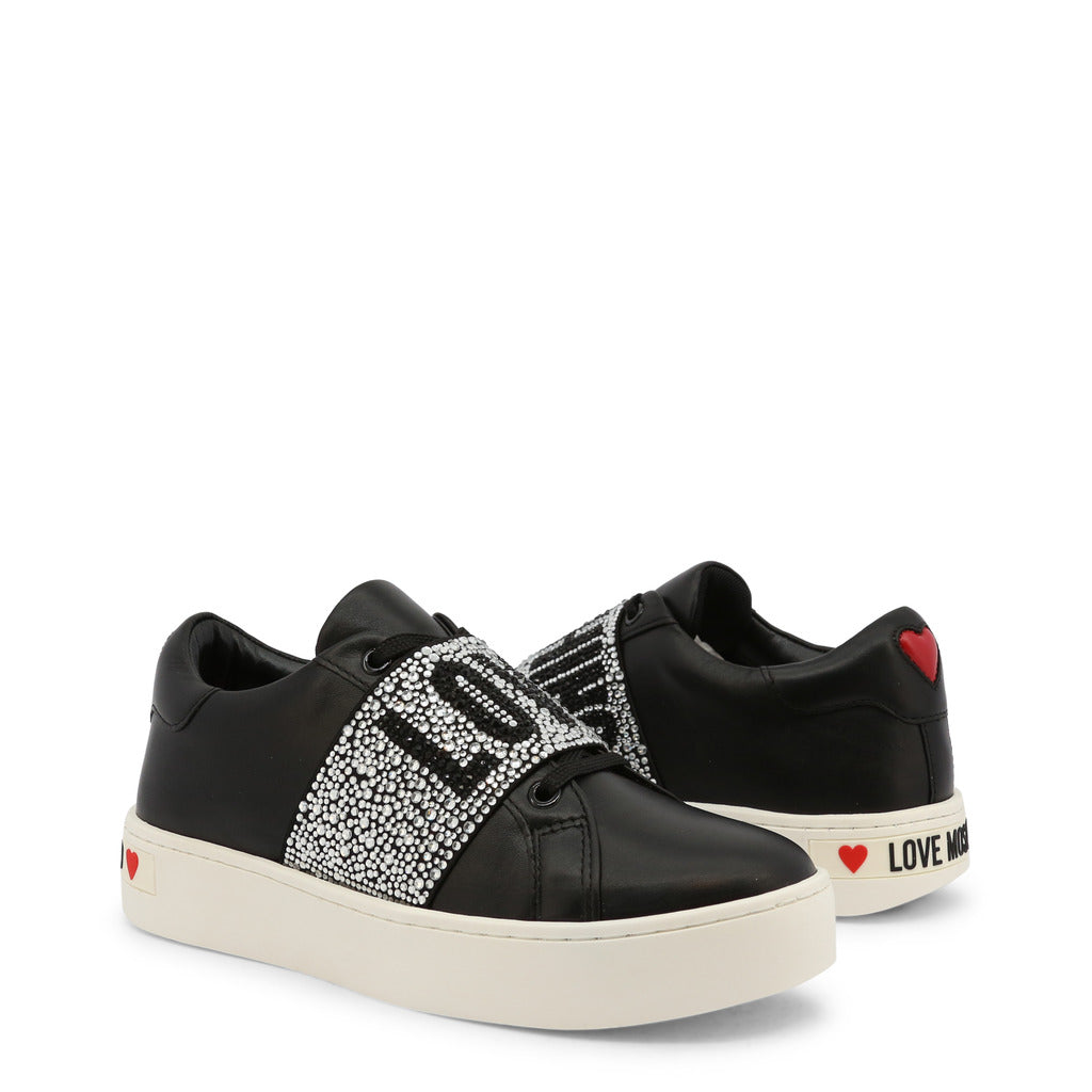 LOVE MOSCHINO black/silver faux leather Sneakers