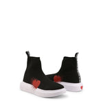 Load image into Gallery viewer, LOVE MOSCHINO black/red fabric Hi Top Sneakers
