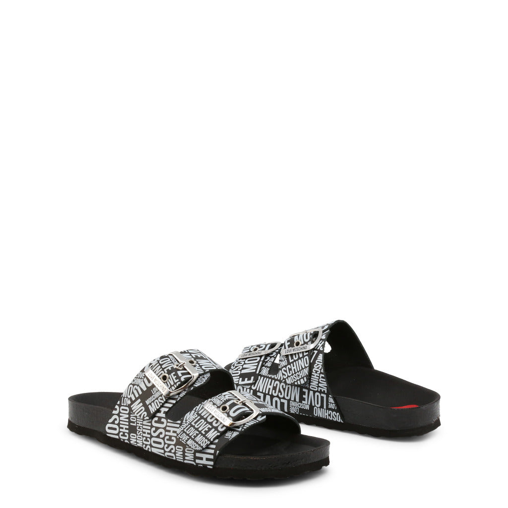 LOVE MOSCHINO black/white leather Sandals