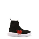 Load image into Gallery viewer, LOVE MOSCHINO black/red fabric Hi Top Sneakers
