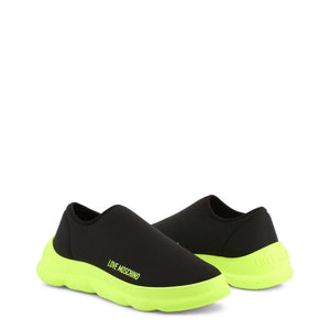 LOVE MOSCHINO black/yellow fabric Slip On Sneakers