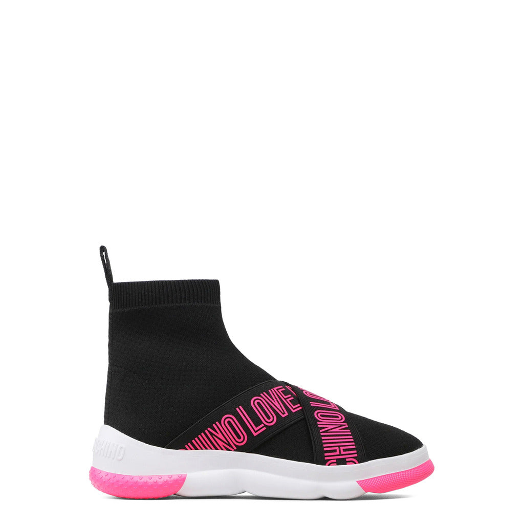 LOVE MOSCHINO black/pink fabric Hi Top Sneakers