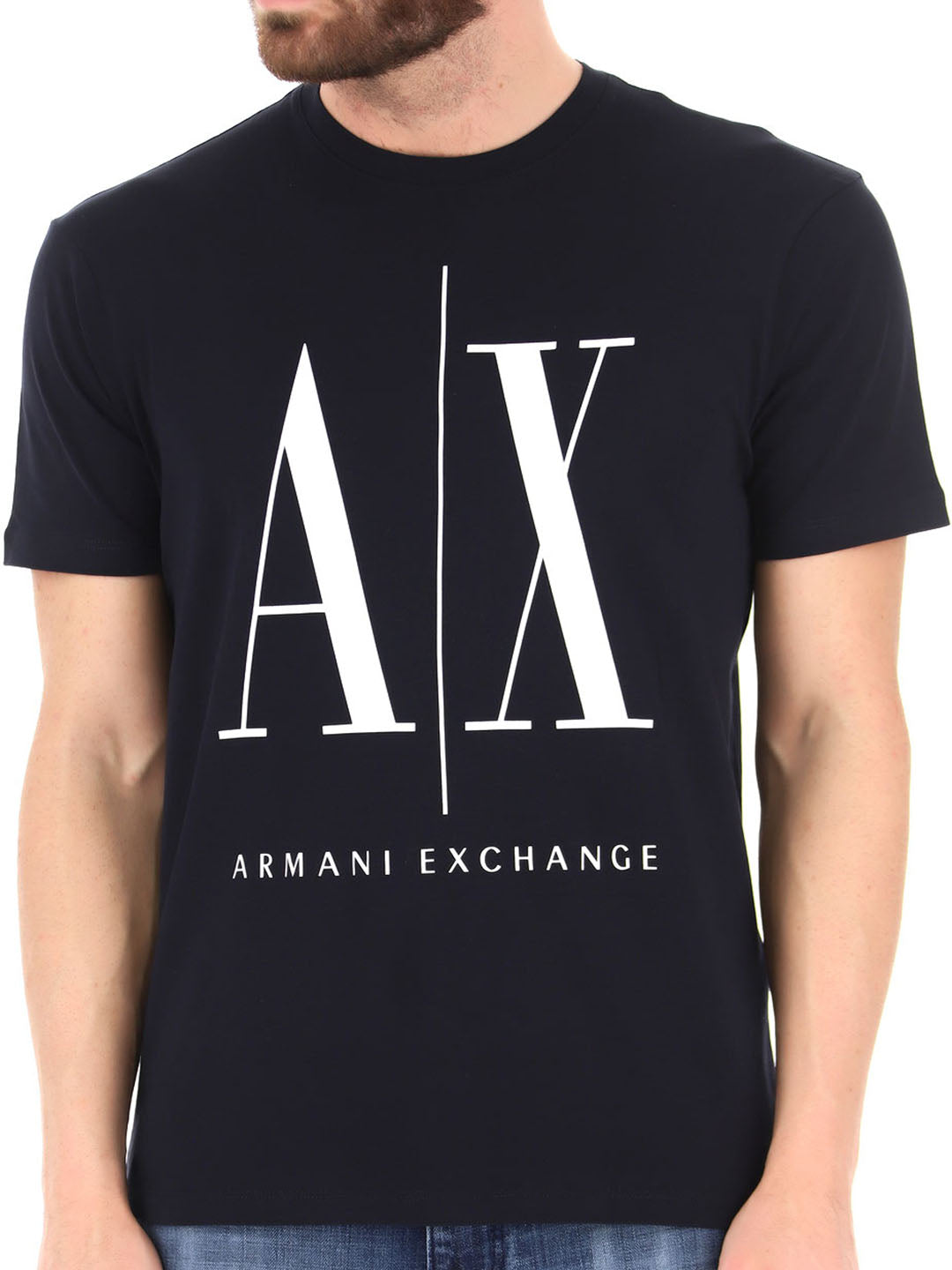 ARMANI EXCHANGE blue navy/white cotton T-shirt