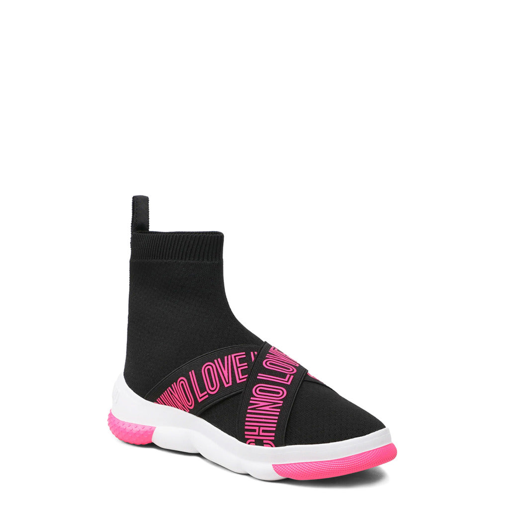 LOVE MOSCHINO black/pink fabric Hi Top Sneakers