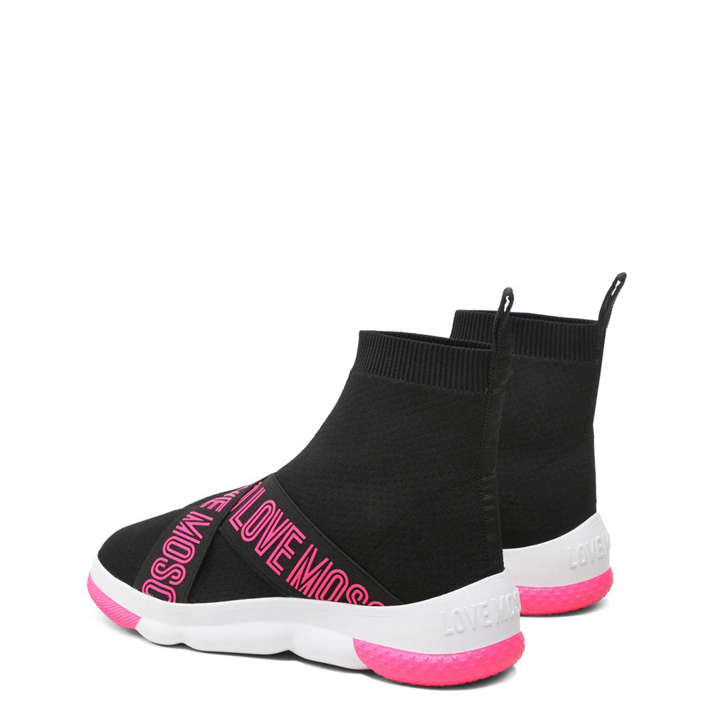 LOVE MOSCHINO black/pink fabric Hi Top Sneakers