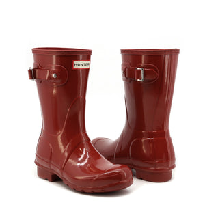 HUNTER burgundy rubber Ankle Boots
